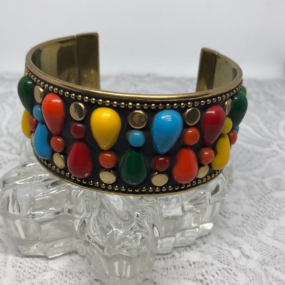 artisan Jewelry - Boho style colorful bejeweled style cuff bracelet